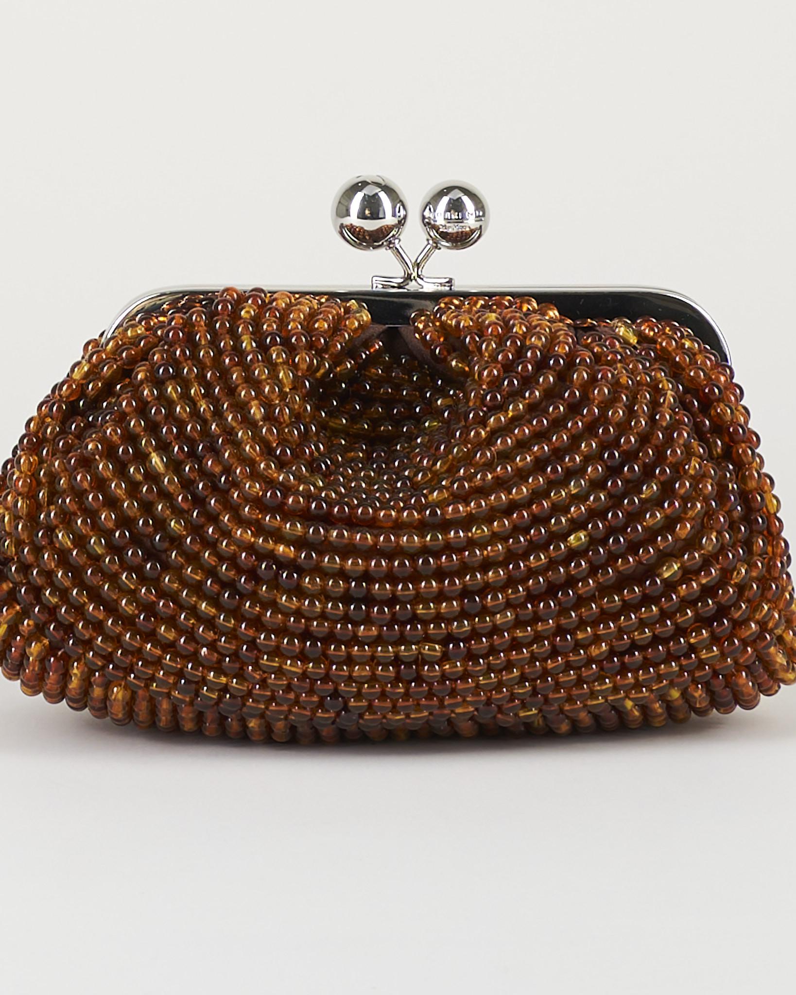 Borsa Pasticcino Bag small Marrone con perle in resina ricamate WKAESCHIMO 1 MAX MARA WEEKEND 