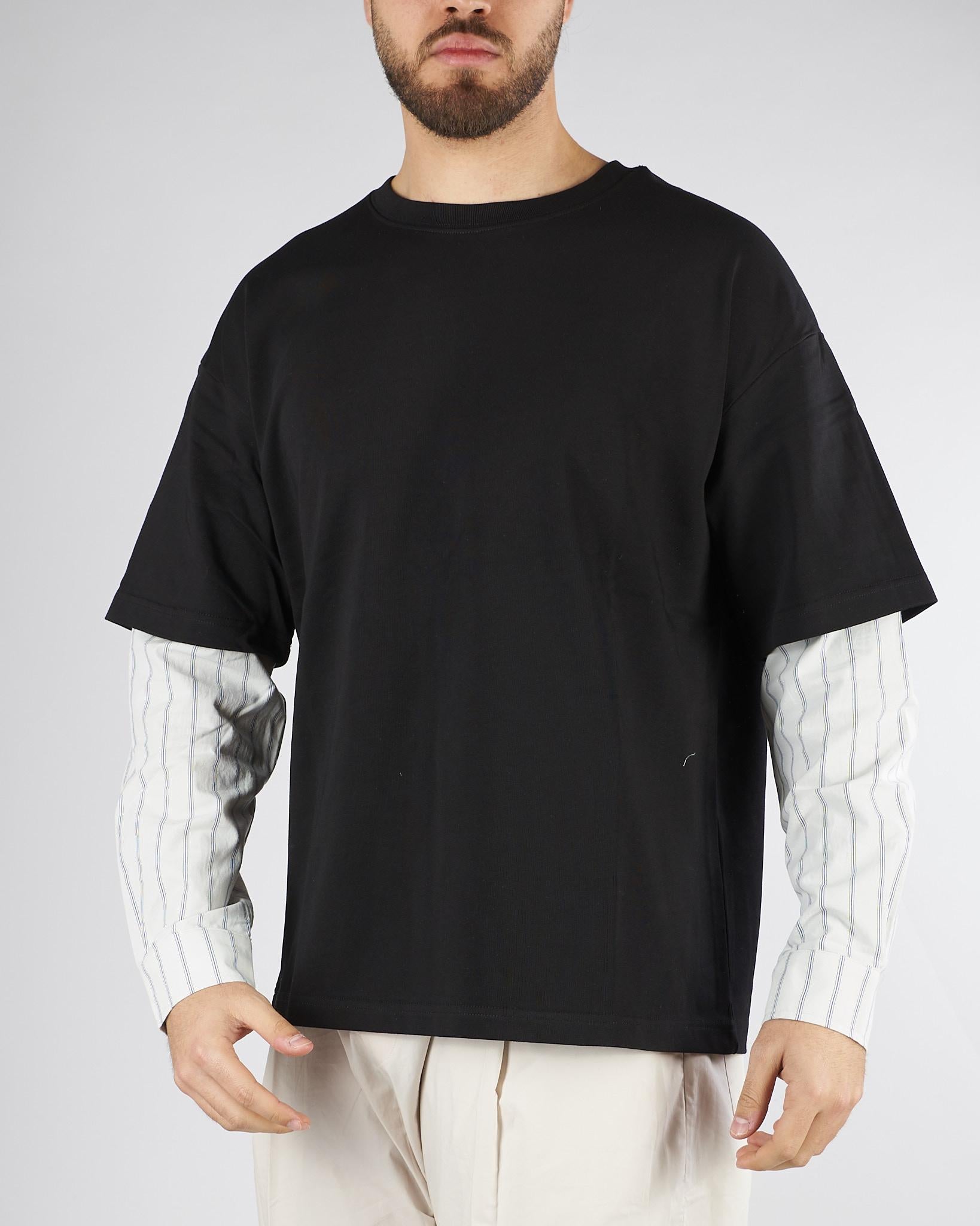 T-shirt Nero con manica lunga in camicia HTEM310501 111 ACUPUNCTURE 
