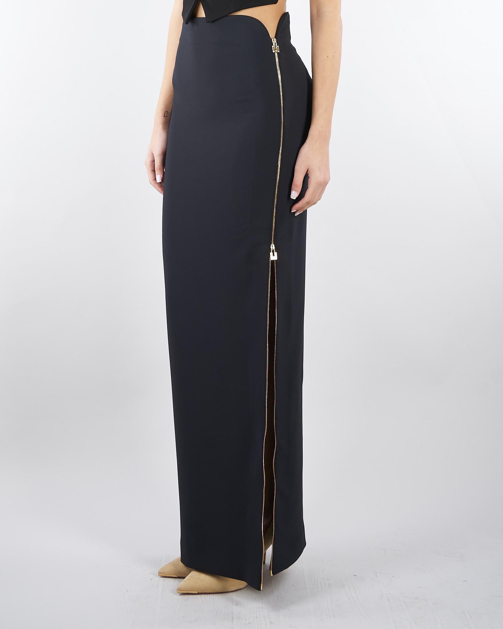 Gonna Nero in crêpe leggero con zip gioiello GO16561E2 110 ELISABETTA FRANCHI 