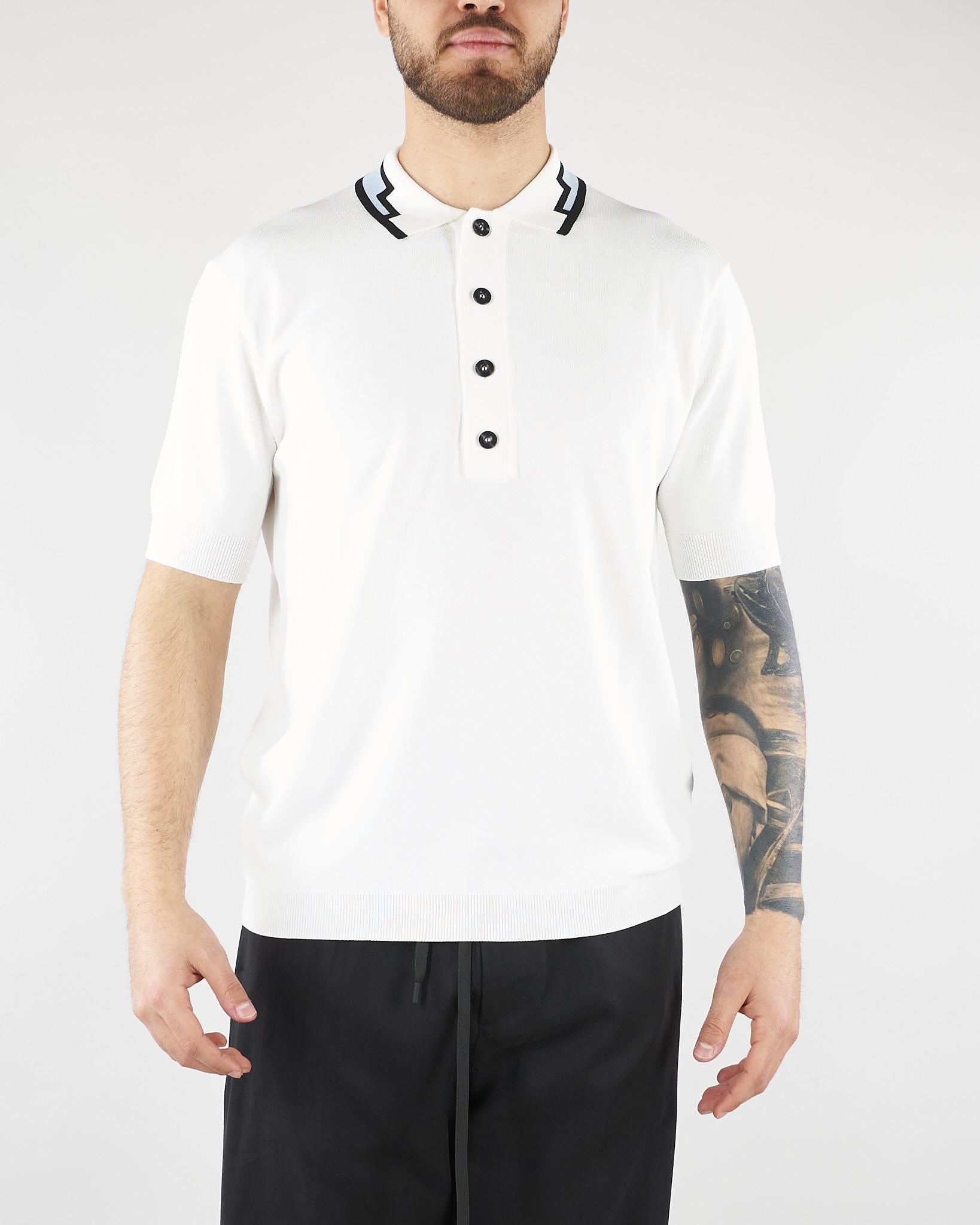 Polo Bianco in maglia di viscosa con collo jacquard LM26005 A014 LOW BRAND 