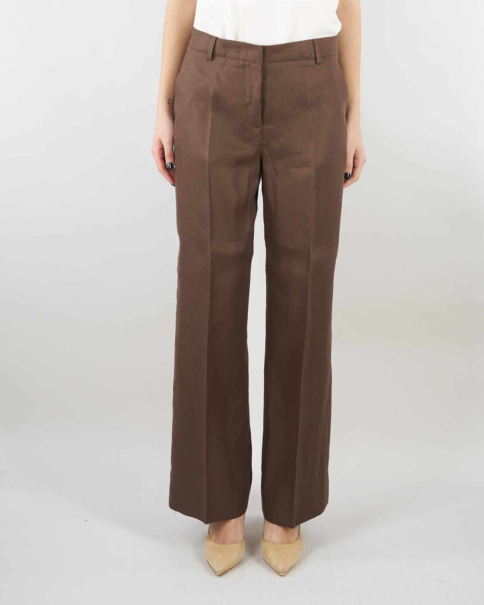 Pantalone Marrone in canvas di lino WKDMALIZIA 37 MAX MARA WEEKEND 