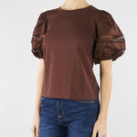 T-shirt Coffe con maniche a sbuffo e ricamo sangallo TT2260 12110 TWIN SET 