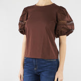 T-shirt Coffe con maniche a sbuffo e ricamo sangallo TT2260 12110 TWIN SET 