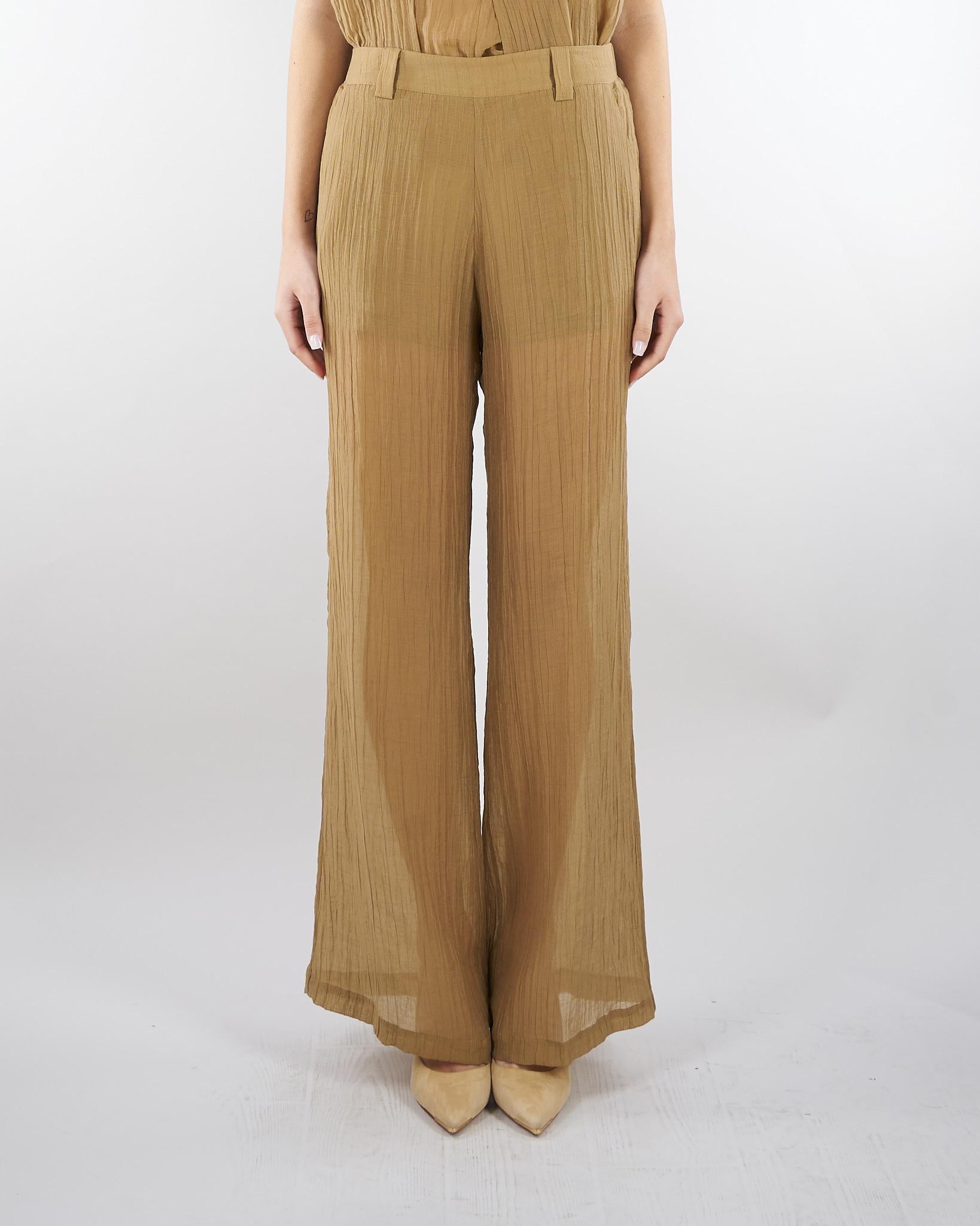 Pantalone Tabacco ampio semielasticato in voile unito PT1423460238 024 SEVENTY 