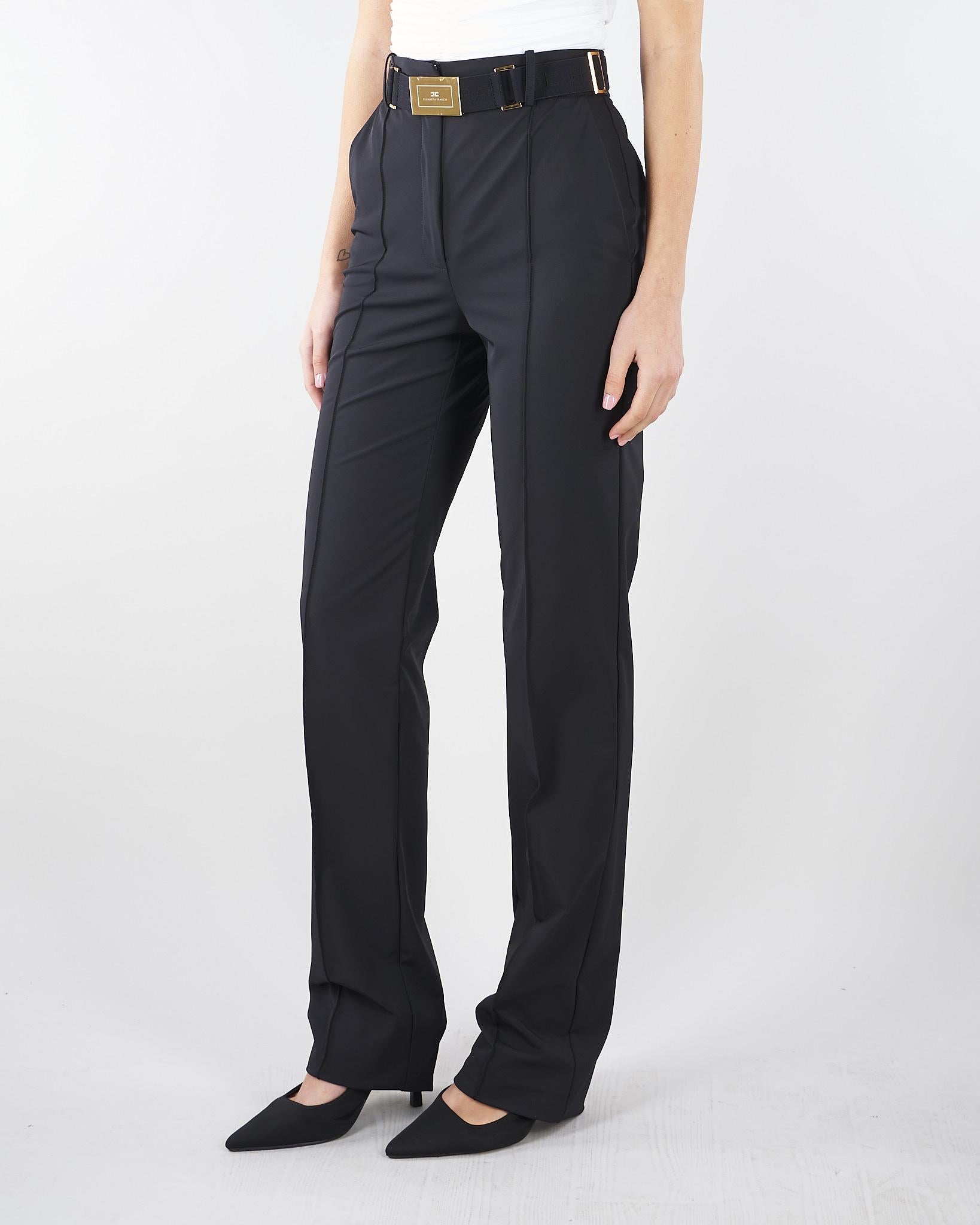 Pantaloni Nero in tessuto tecnico bielastico con cintura PA17261E2 110 ELISABETTA FRANCHI 