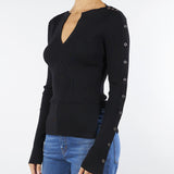 Maglia Nero a costine con scollo a V<BR/> 8K0328K280 K103 PATRIZIA PEPE 