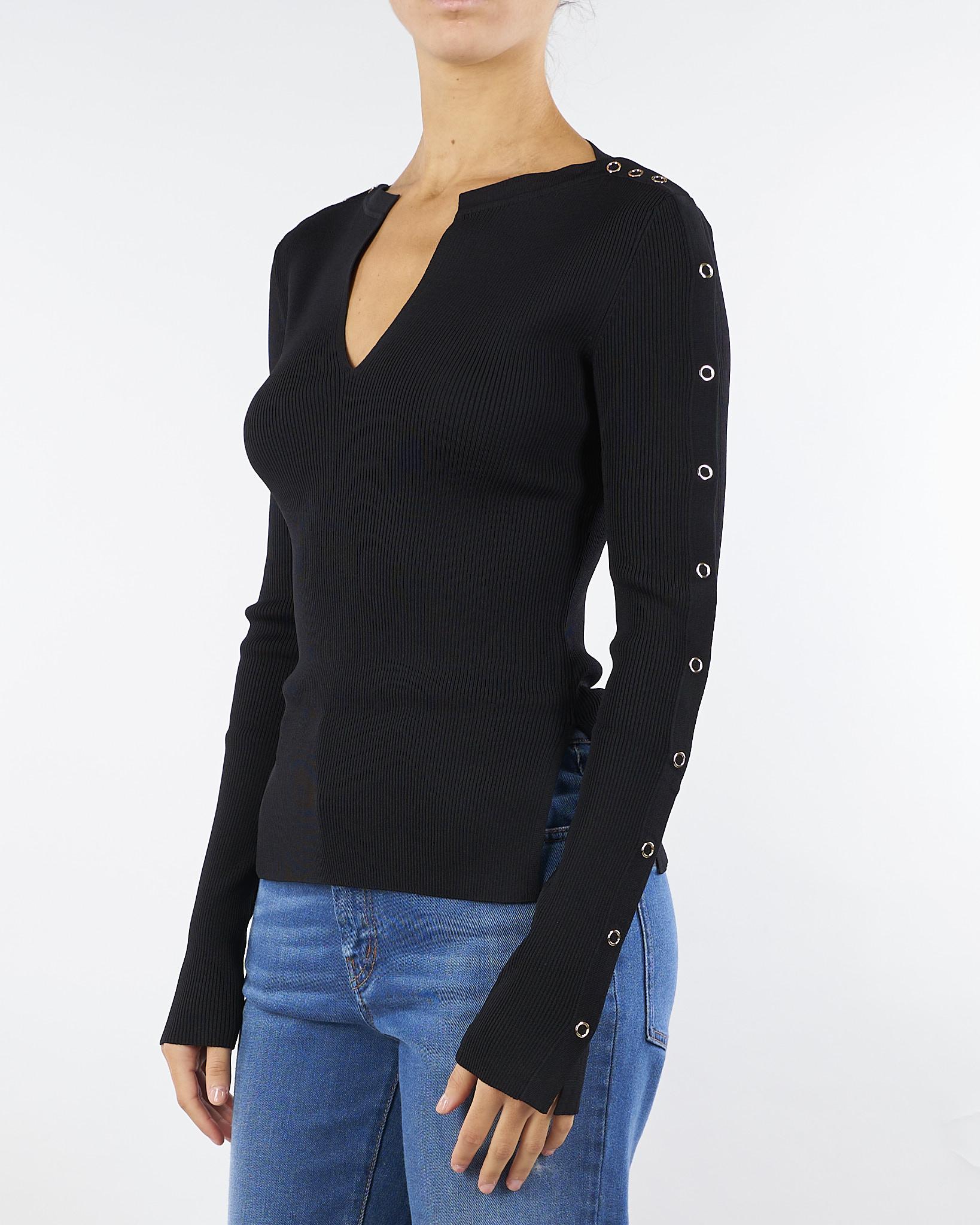 Maglia Nero a costine con scollo a V<BR/> 8K0328K280 K103 PATRIZIA PEPE 
