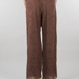 Pantalone Marrone in mussola con ricamo sangallo D48EP050EN0 MFB24 ERMANNO BY ERMANNO SCERVINO 