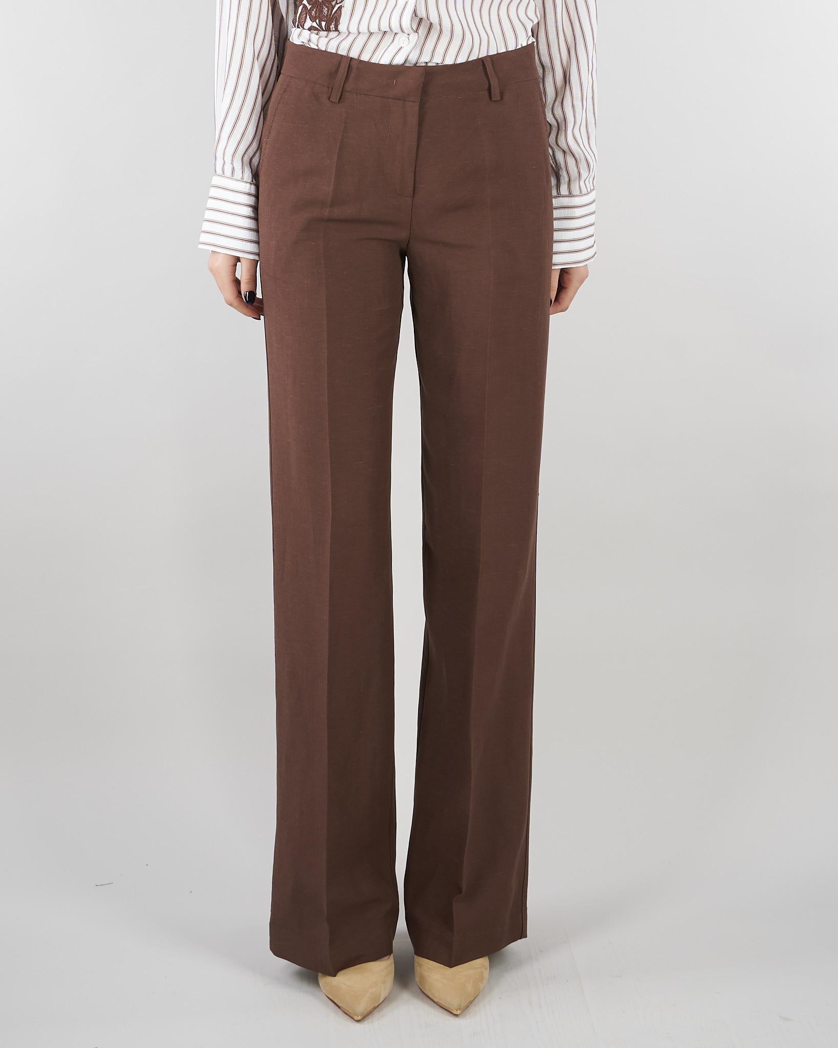 Pantalone Marrone dritto in misto lino D48EP060E32 MFB24 ERMANNO BY ERMANNO SCERVINO 