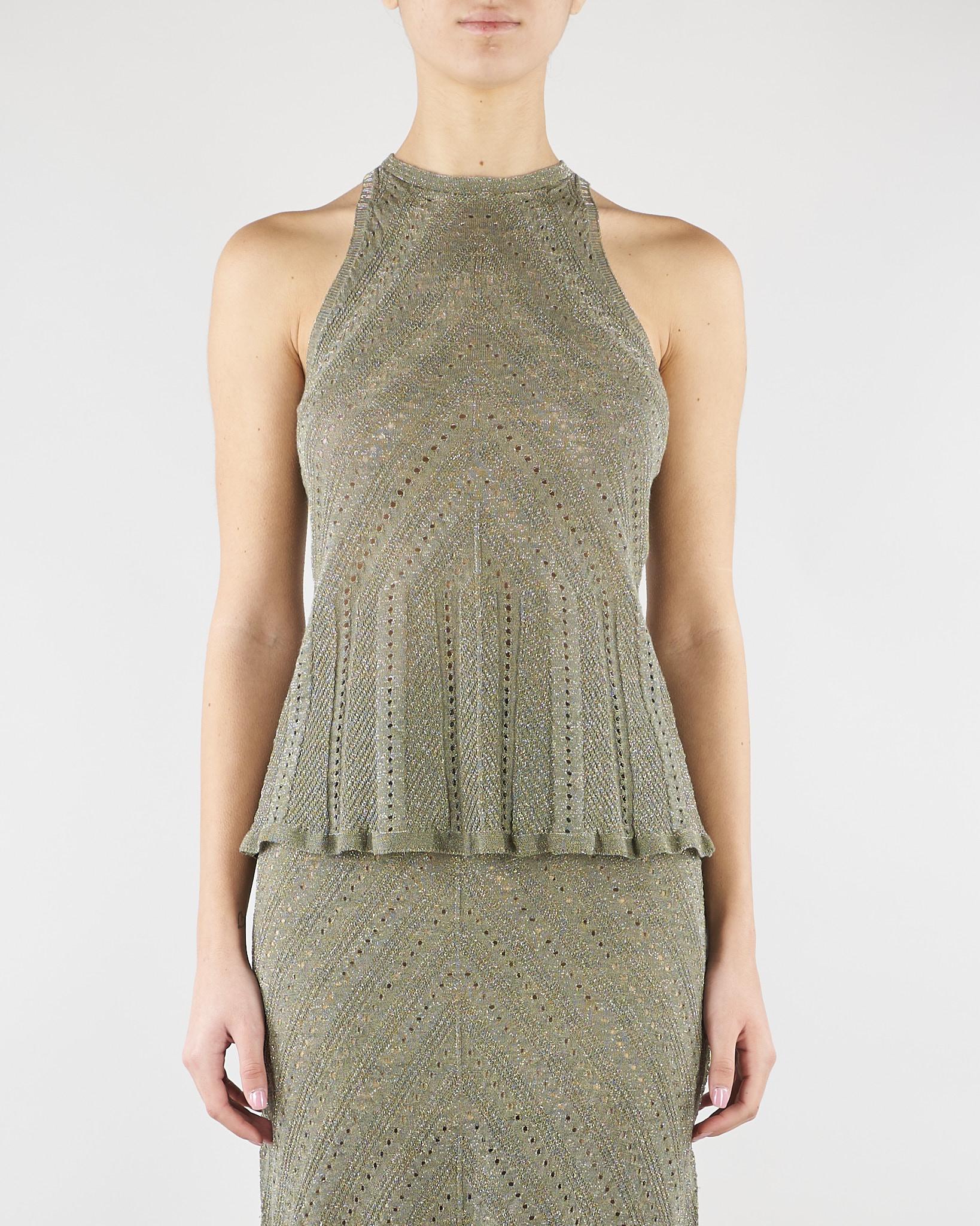 Top halter Verde in maglia di lino con lurex TT3210 13565 TWIN SET 