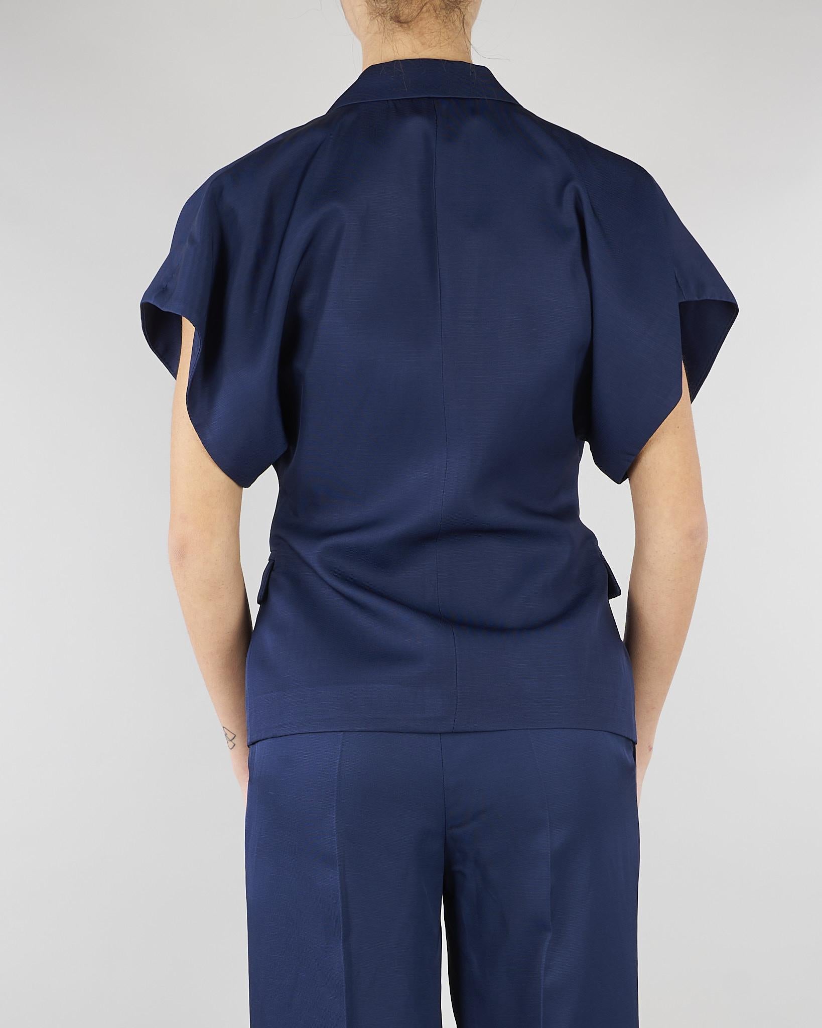 Giacca Blu in misto viscosa e lino con maniche corte SP5CO003 3000 ICONA 