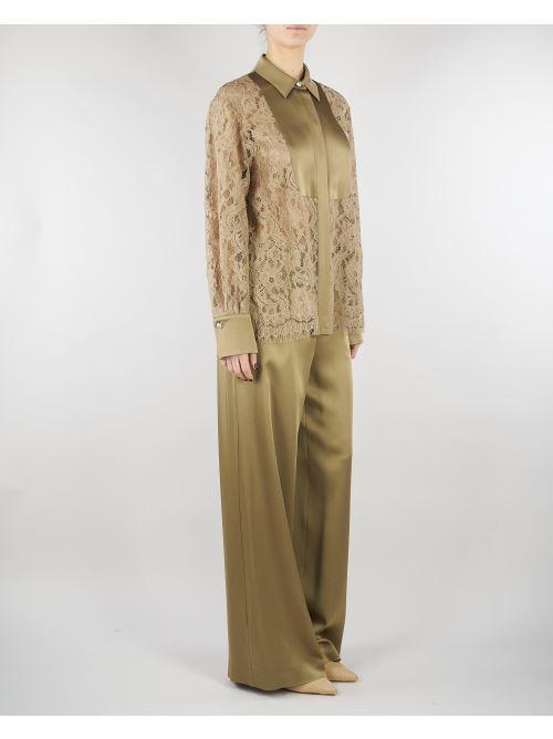 Pantalone Verde in satin wide leg E2259420 30 CLIPS 