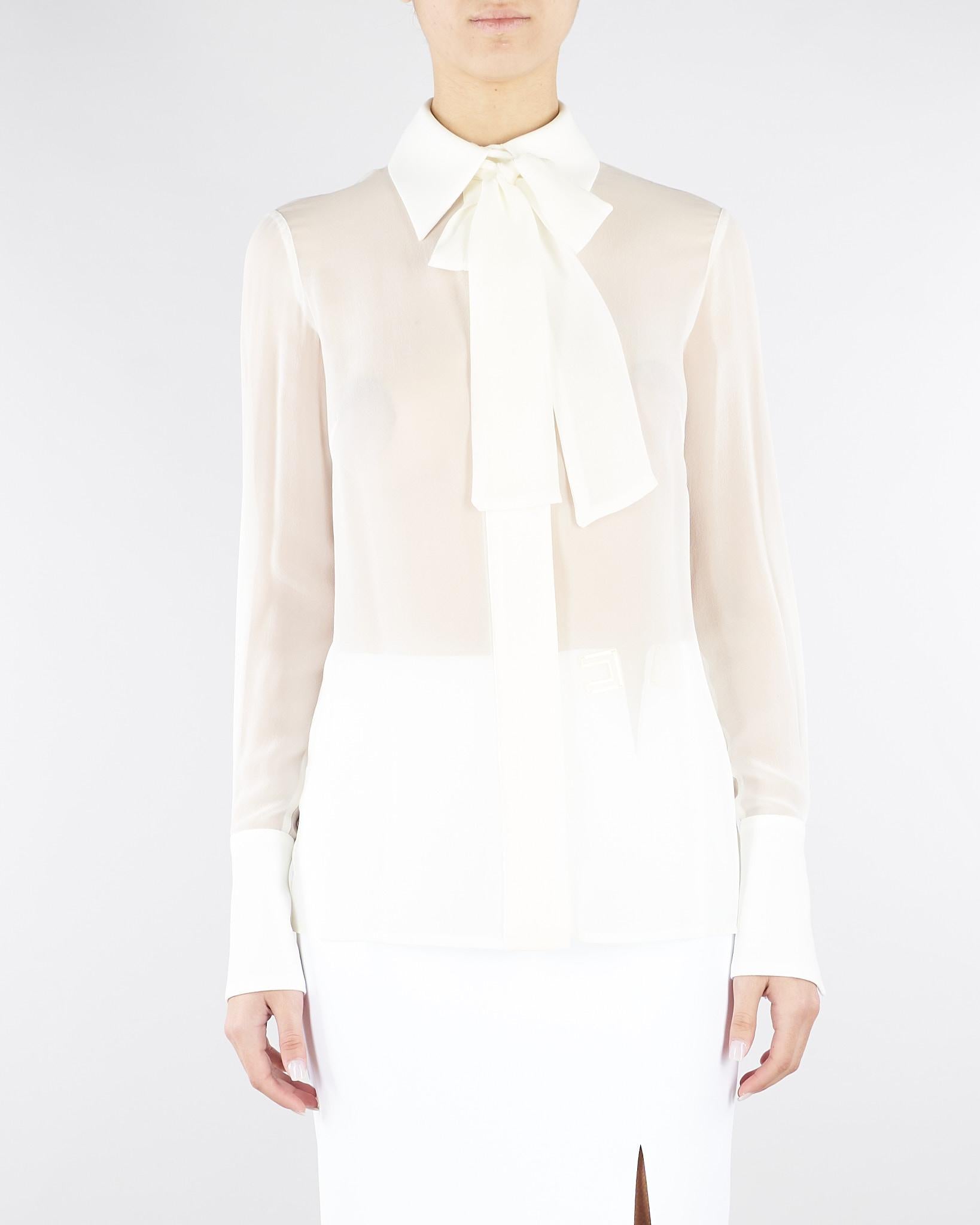 Camicia Avorio in georgette e crêpe con fusciacca CA14861E2 360 ELISABETTA FRANCHI 