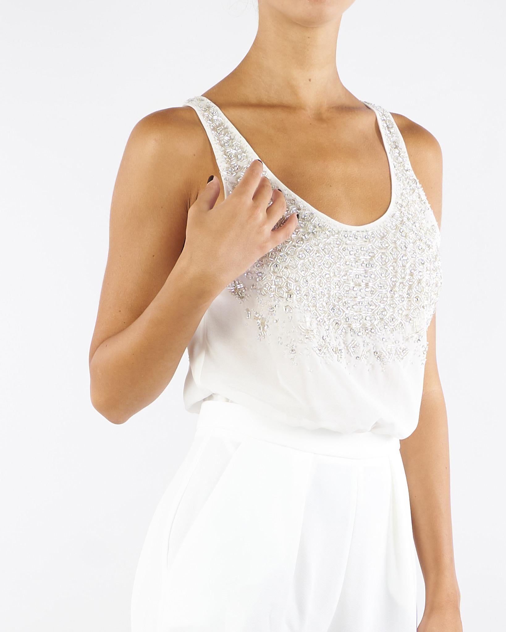 Tuta Avorio in georgette e crêpe con cristalli TU06357E2 360 ELISABETTA FRANCHI 