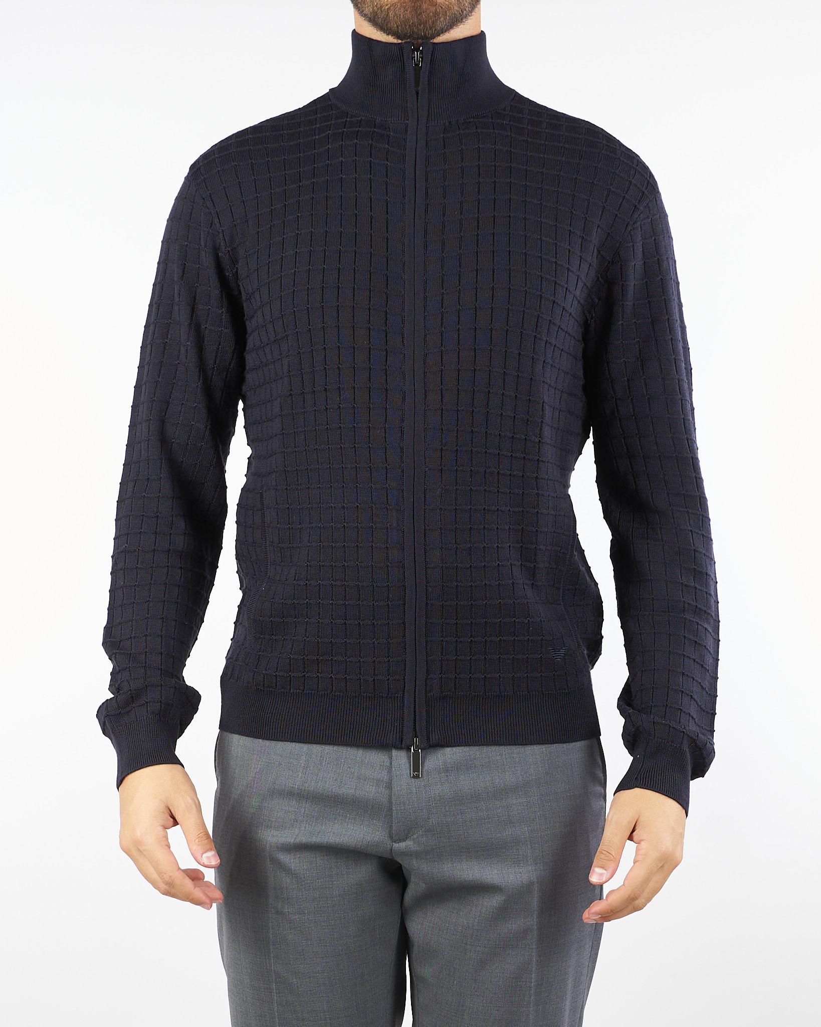Cardigan Jacquard Blu con zip EM003503AF14113 UB109 EMPORIO ARMANI 