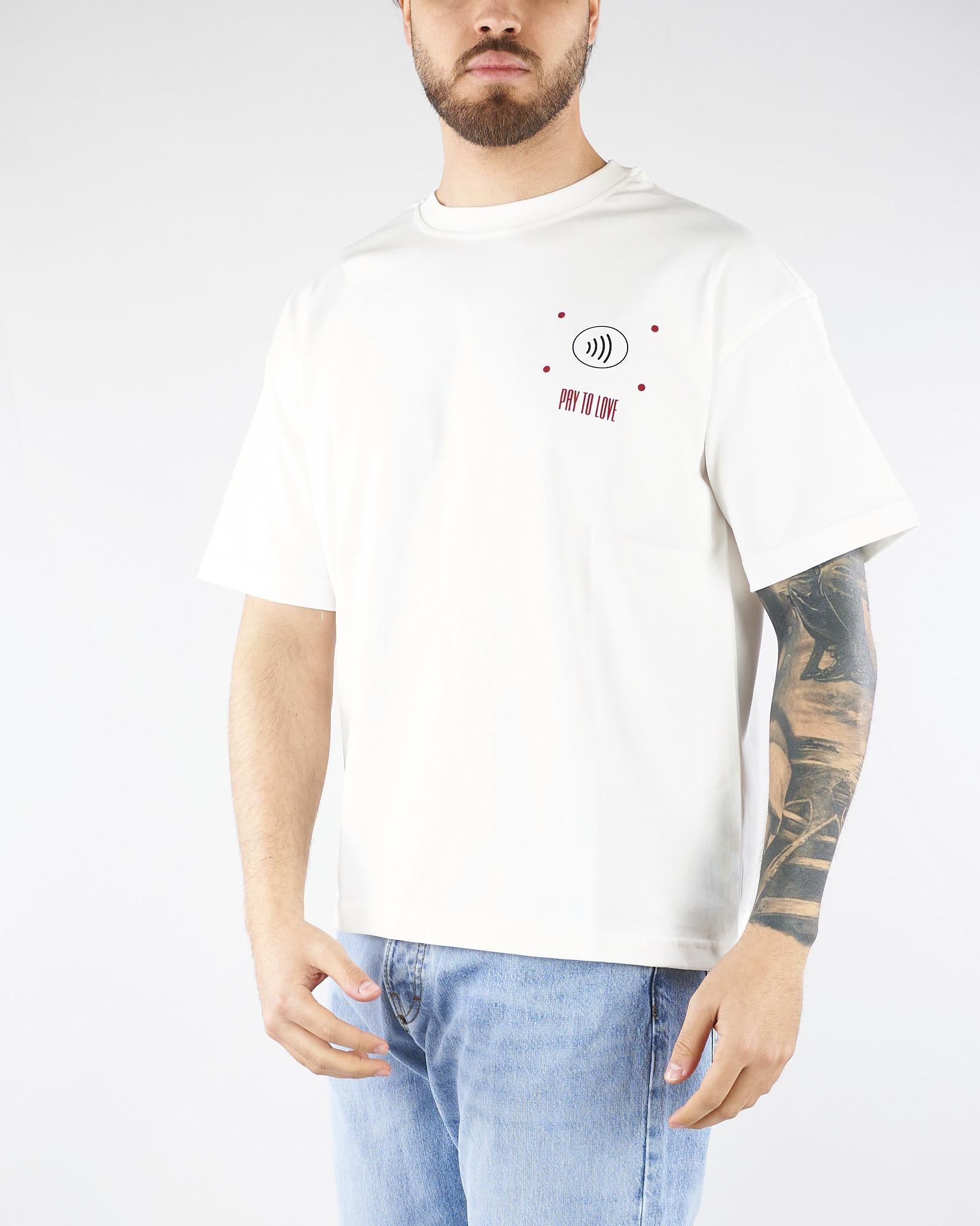 T-shirt Boxy Bianco con stampa 'Pay to Love' MAU3DICI05 01 3DICI 
