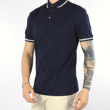 Polo Blu in piquet con collo profilato