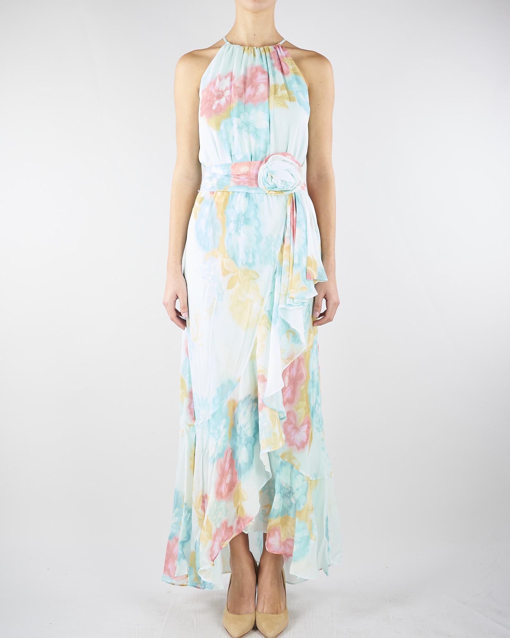 Abito Acqua con volant e rosa in georgette stampata MLLFIERO 6 MARELLA 