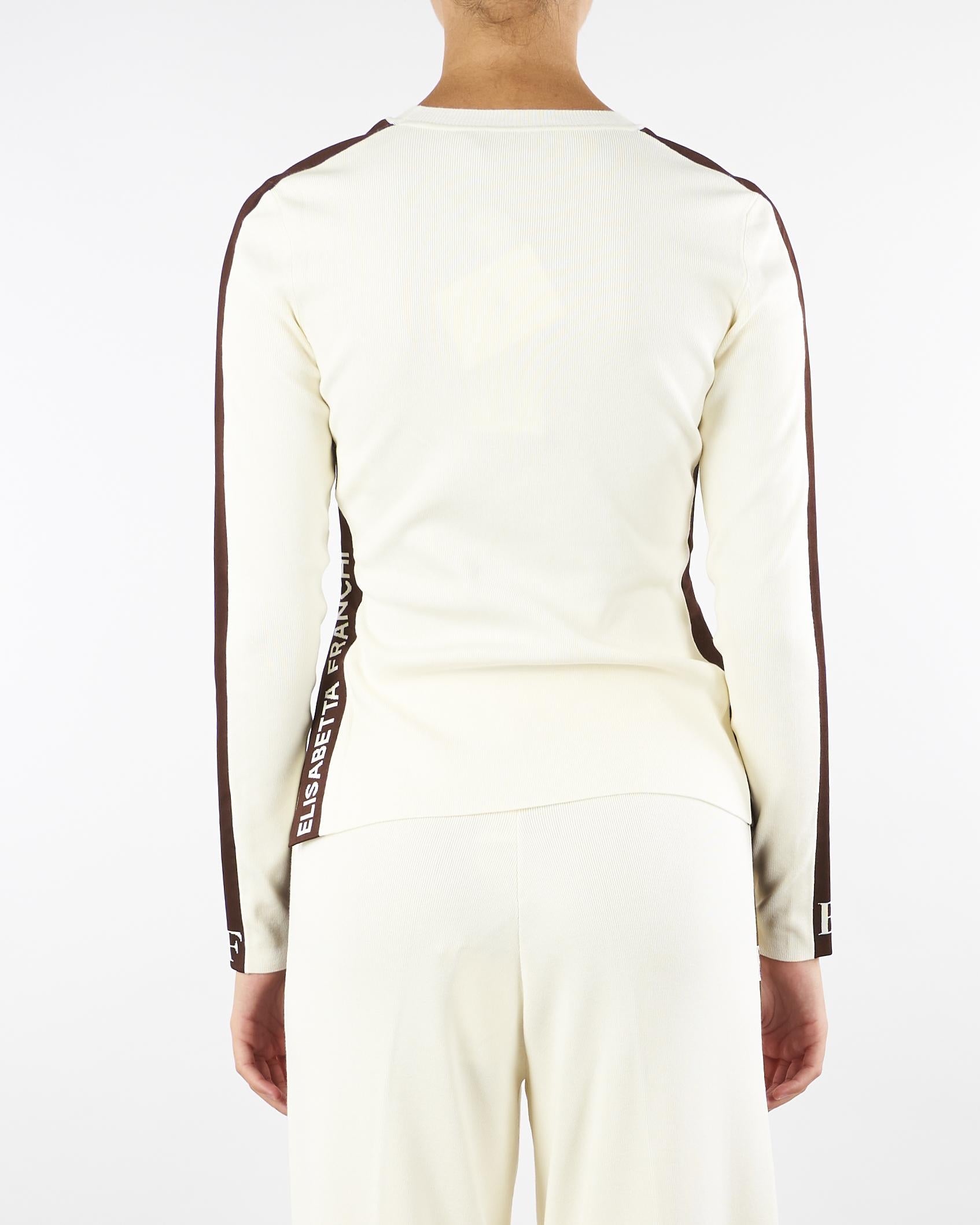 Maglia Milk-Coffee in viscosa con bande lucide<BR/> MK03S56E2 EG2 ELISABETTA FRANCHI 