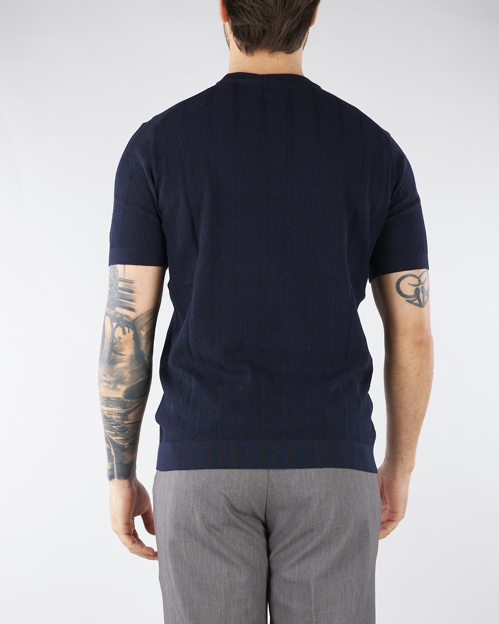 Maglia Blu jacquard in pura seta e cotone DK17058 89 DIKTAT 