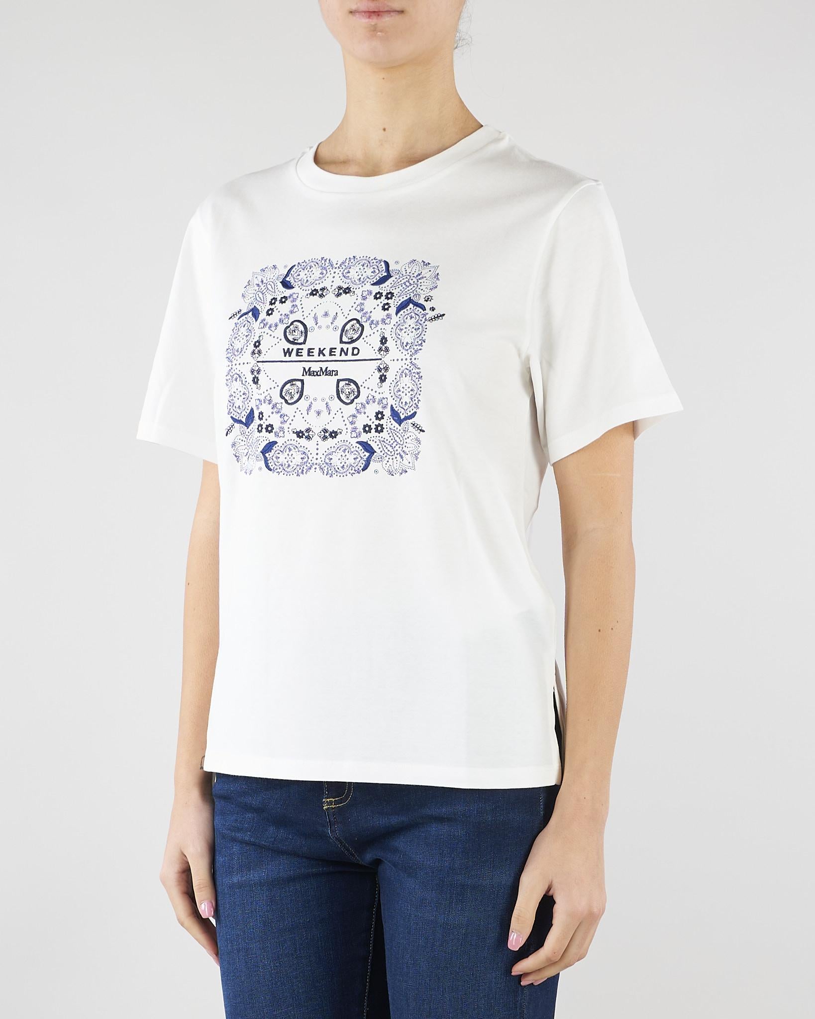 T-shirt Bianco in cotone con stampa e ricami WKDWEST 6 MAX MARA WEEKEND 