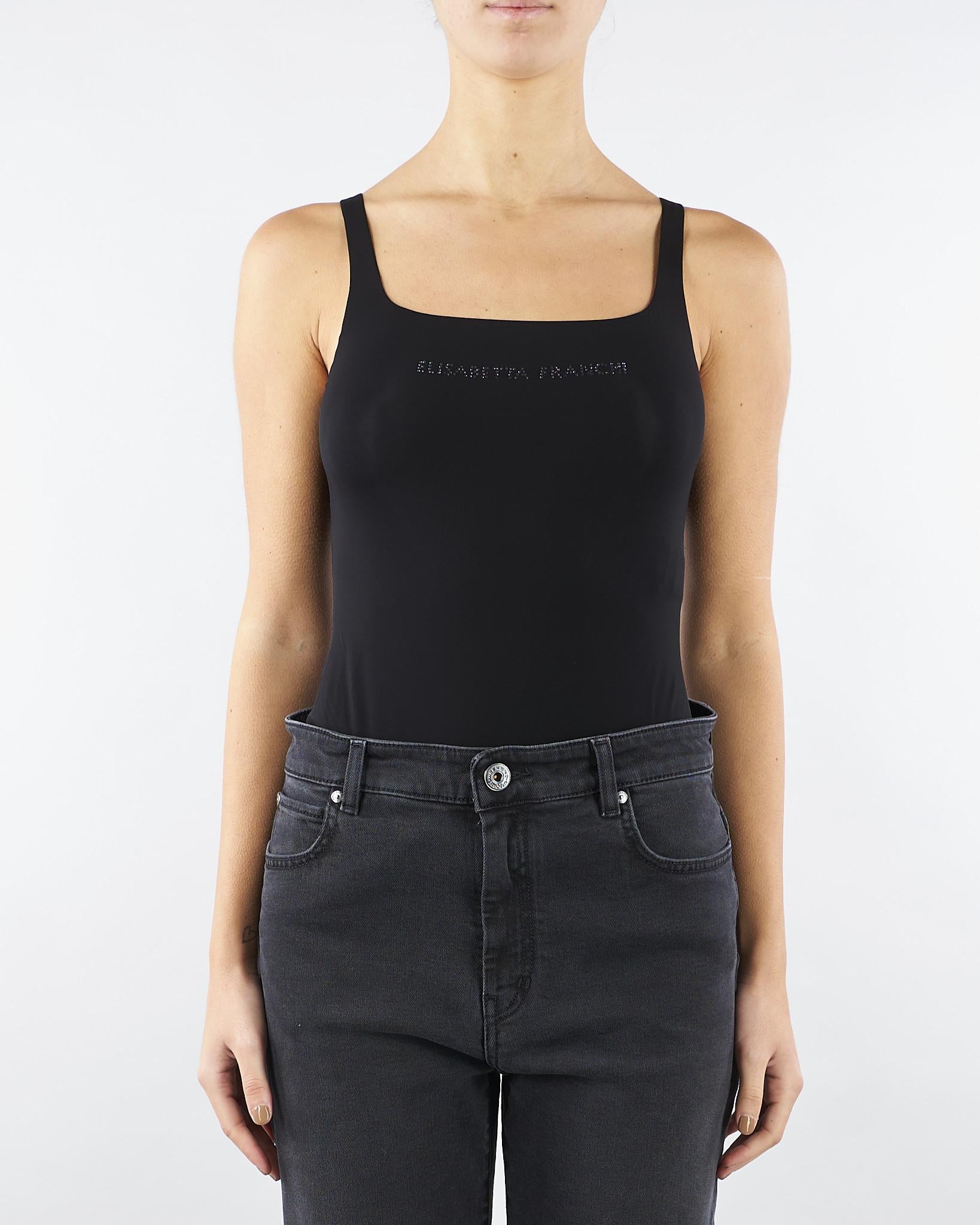 Body Nero in jersey con logo in strass BO02350E3 110 ELISABETTA FRANCHI 