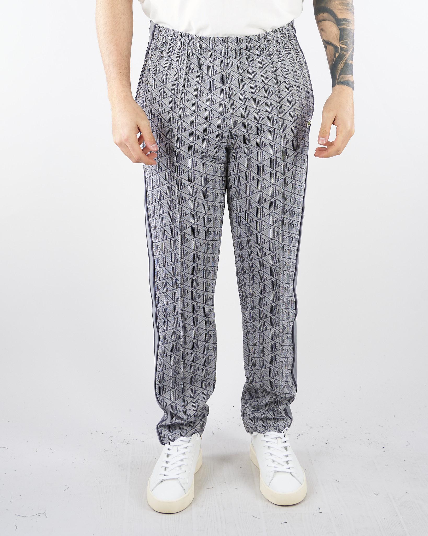 Pantalone Grigio in felpa jacquard monogram con logo XH1440 41I LACOSTE 