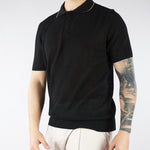Polo Nero in maglia microforata con profili a contrasto B9AB0050 437 AMARANTO 