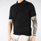 Polo Nero in maglia microforata con profili a contrasto B9AB0050 437 AMARANTO 