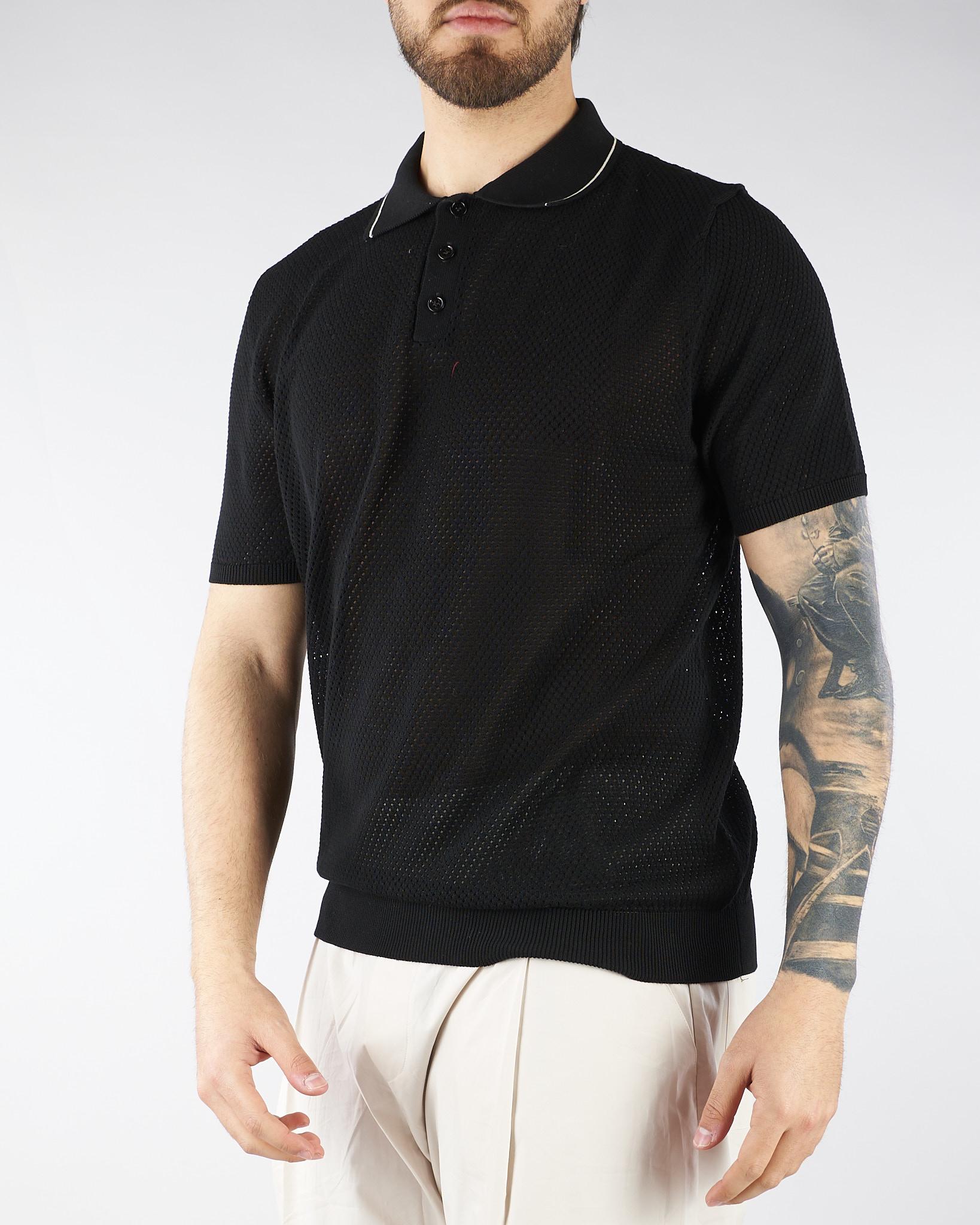 Polo Nero in maglia microforata con profili a contrasto B9AB0050 437 AMARANTO 
