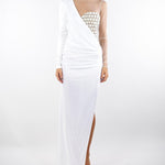 Abito Avorio Red Carpet in tulle e jersey con ricami cocco ABR2257E2 360 ELISABETTA FRANCHI 