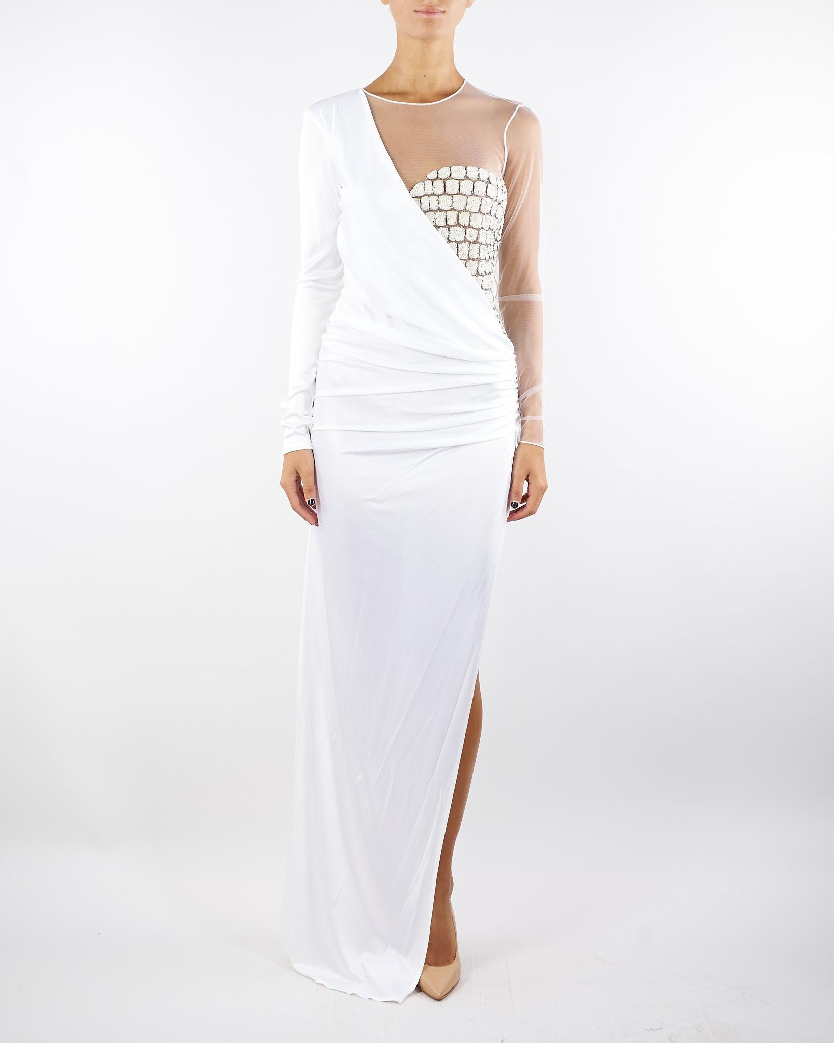 Abito Avorio Red Carpet in tulle e jersey con ricami cocco ABR2257E2 360 ELISABETTA FRANCHI 