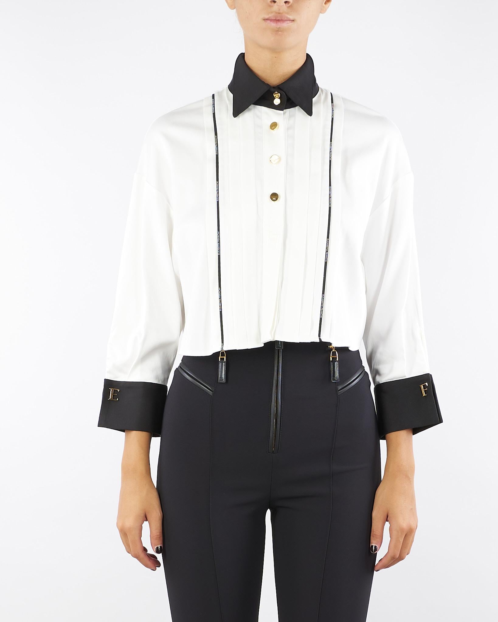 Camicia bicolor Bianco-Nero cropped in cotone CA10056E2 221 ELISABETTA FRANCHI 