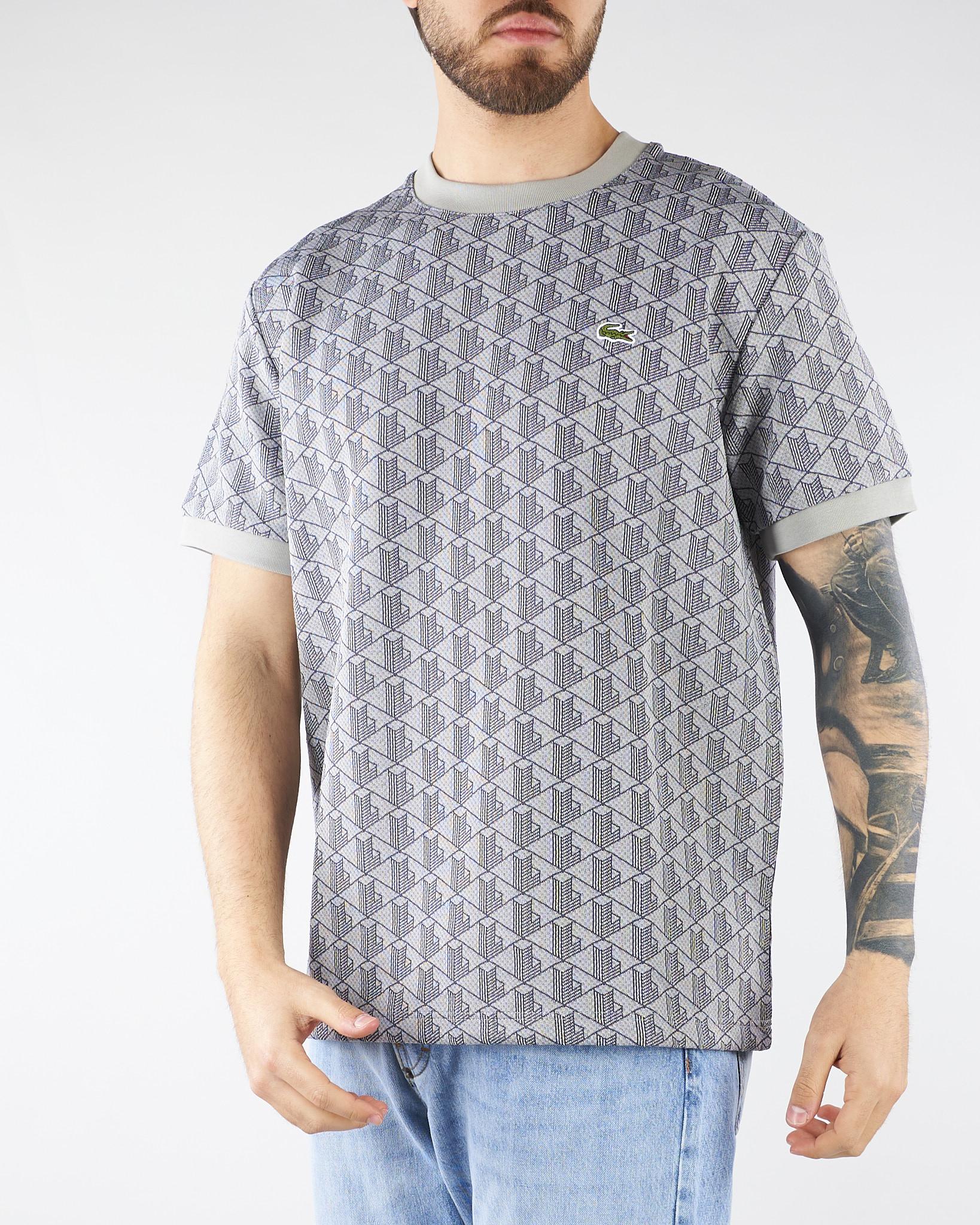 T-shirt Grigio slim fit con monogramma jacquard TH1197 41I LACOSTE 