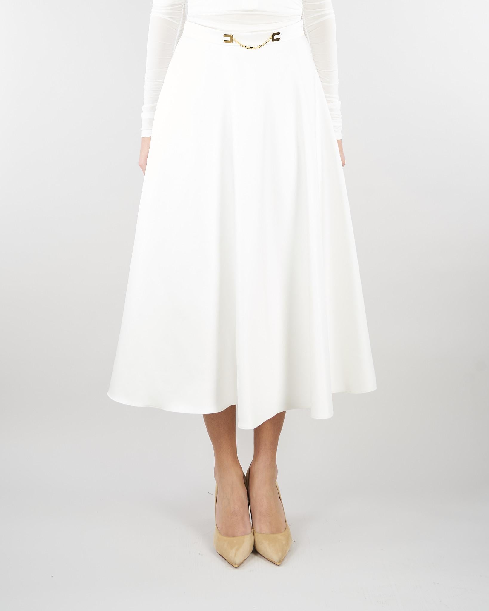 Gonna Avorio in duchesse con logo gioiello GO15661E2 360 ELISABETTA FRANCHI 