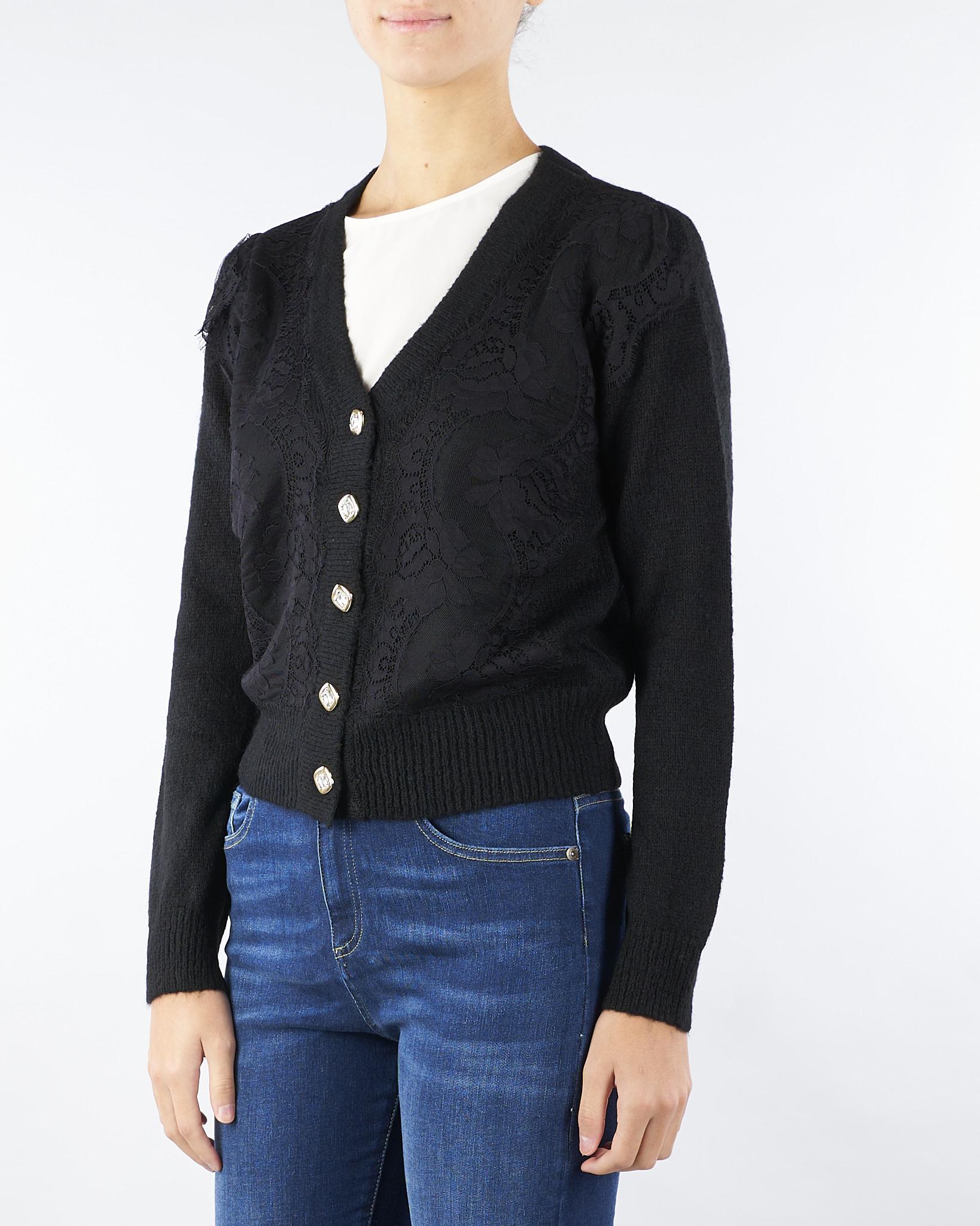 Cardigan Nero con inserti in pizzo NS040 99 NO SECRETS 