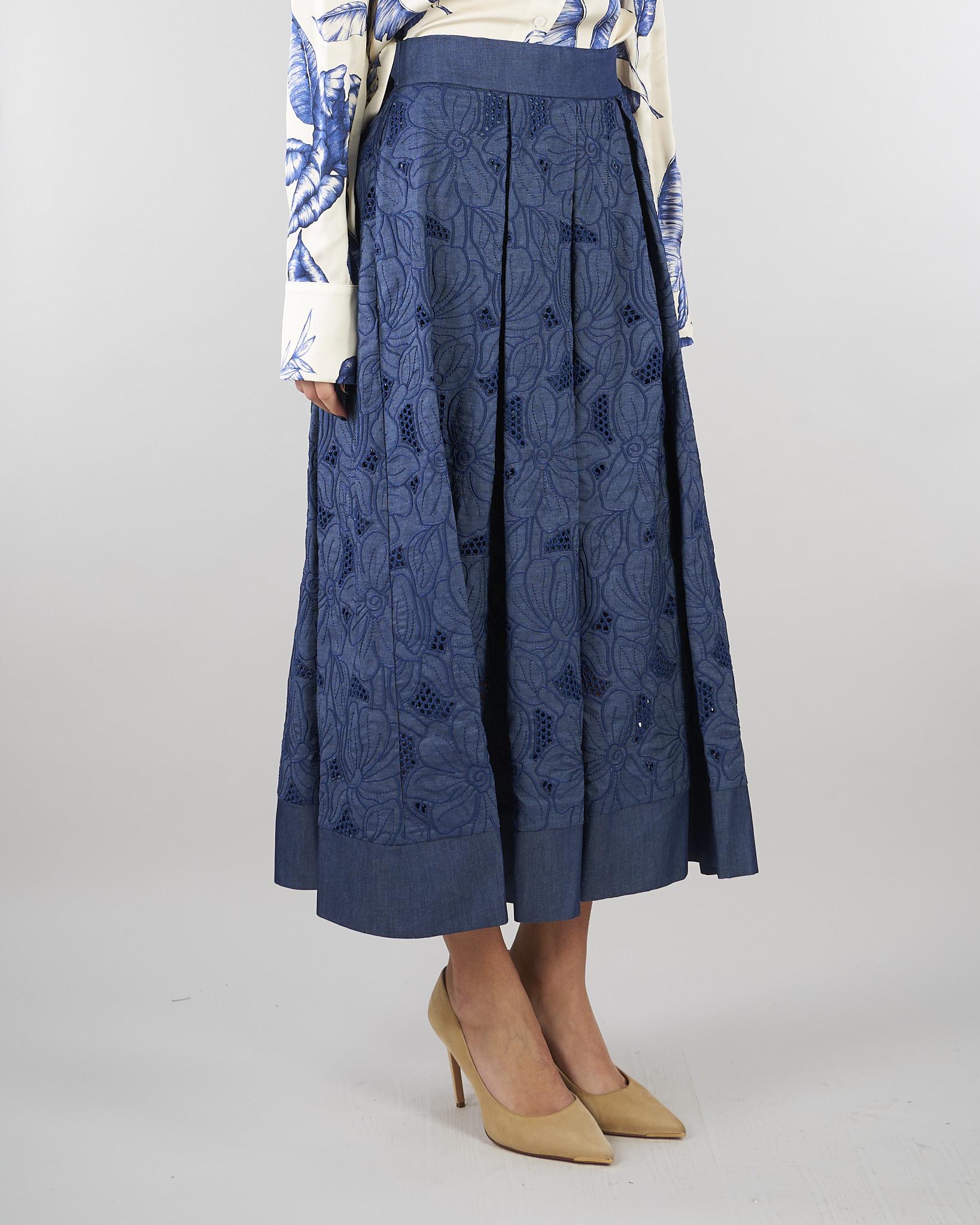 Gonna jacquard Blu con pieghe E1189734 81 CLIPS 