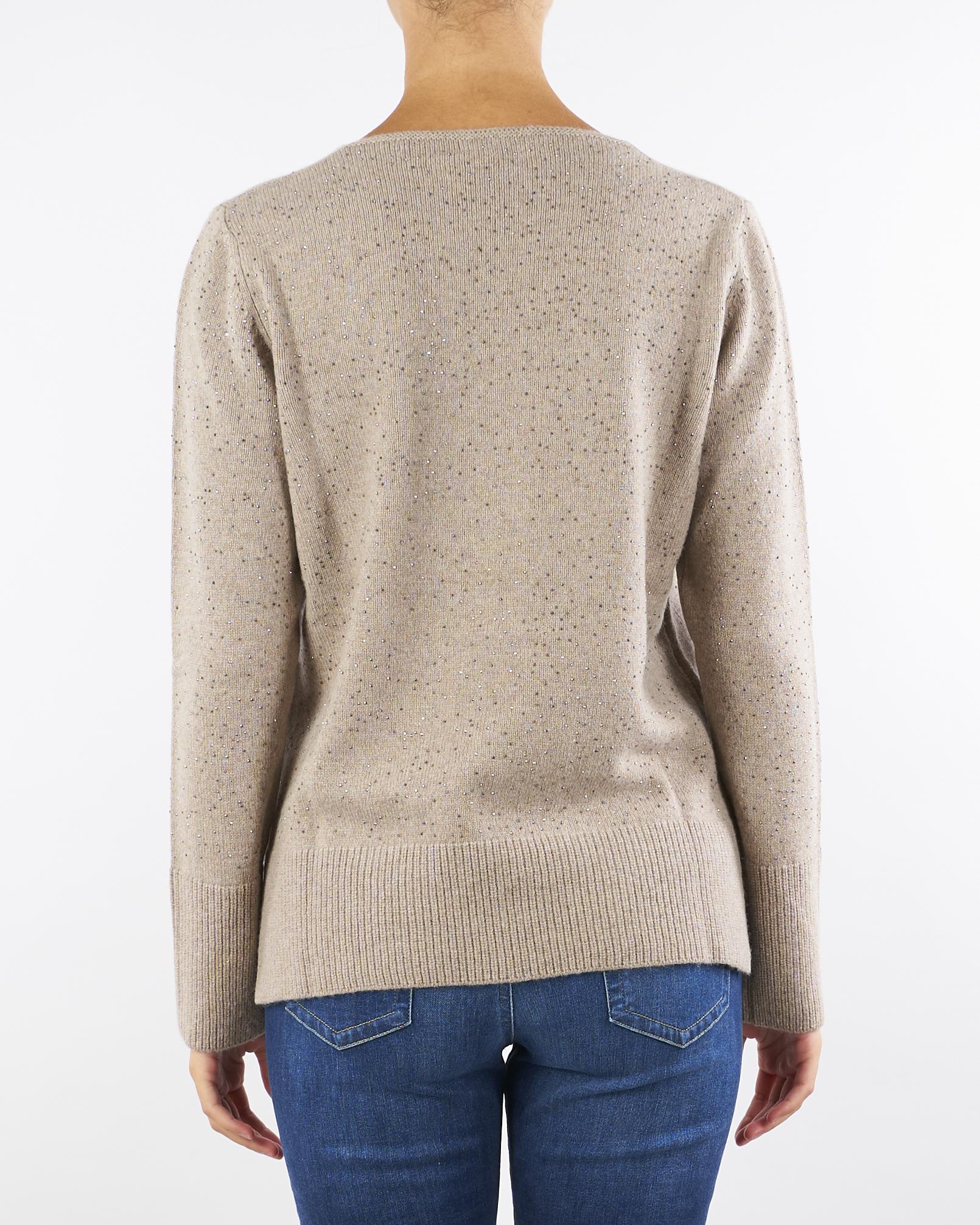 Maglia Tortora in misto lana e cashmere con strass C8185720 35 CLIPS 