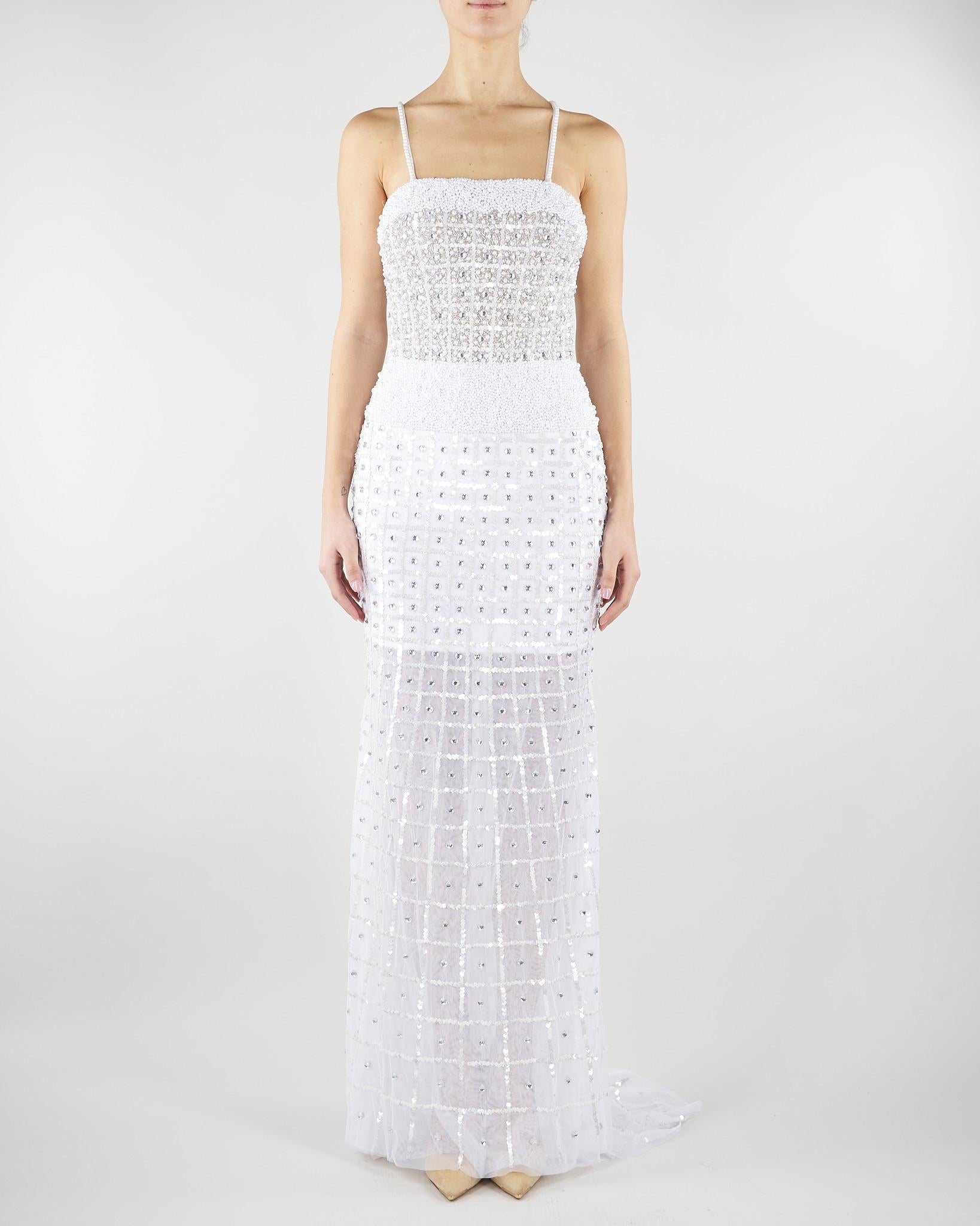 Abito Bianco con ricamo in pietre e paillettes 721516 1 PERLAROSSA 