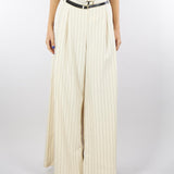 Pantaloni Crema gessati palazzo a vita alta