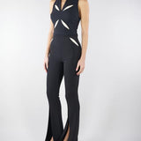 Pantaloni Nero-Burro in crêpe leggero con cut-out e spacchi PA15961E2 685 ELISABETTA FRANCHI 