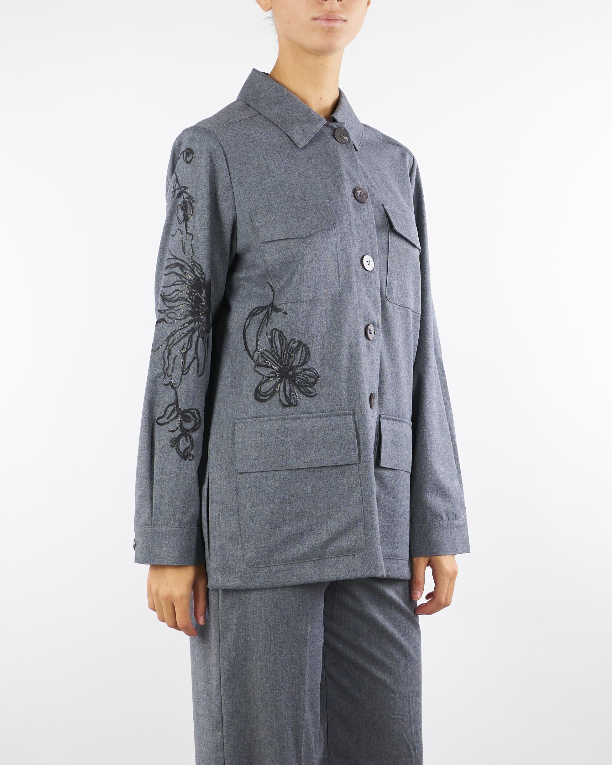 Overshirt Grigio Five in flanella di lana con ricamo FIVE 742 NENETTE 