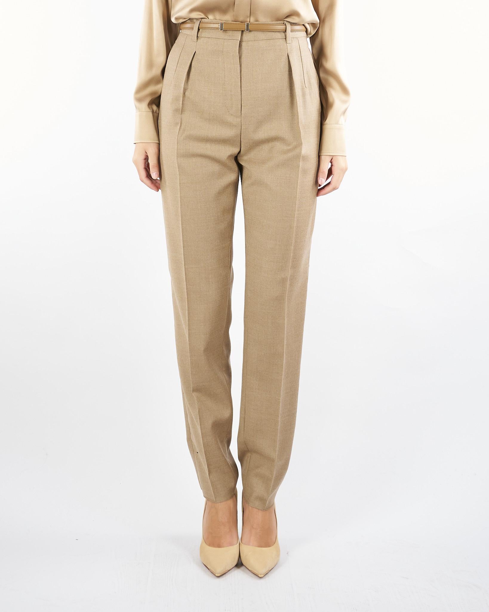 Pantalone Beige in flanella di lana con doppia pinces RANIA 6 MAX MARA STUDIO 