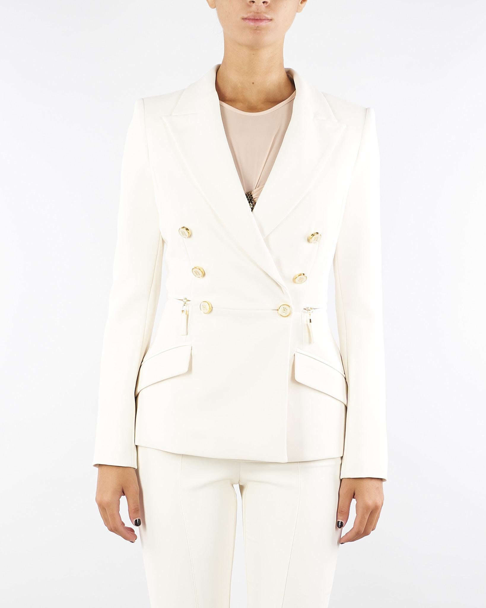 Giacca Milk in crêpe leggero con dettagli zip GI17256E2 DZ9 ELISABETTA FRANCHI 