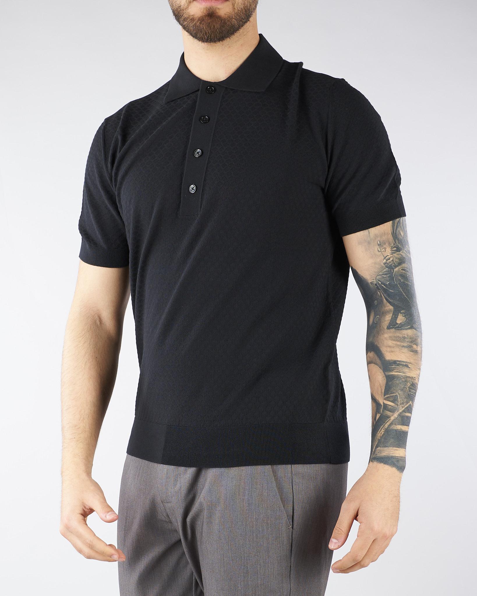 Polo jacquard Nero in maglia lavorata A046F100 9000 PAOLO PECORA 
