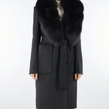Cappotto Nero con inserti in vera pelliccia CD1227 99 YES LONDON 