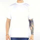 T-shirt Bianco in cotone mercerizzato con ricamo rosa sul petto