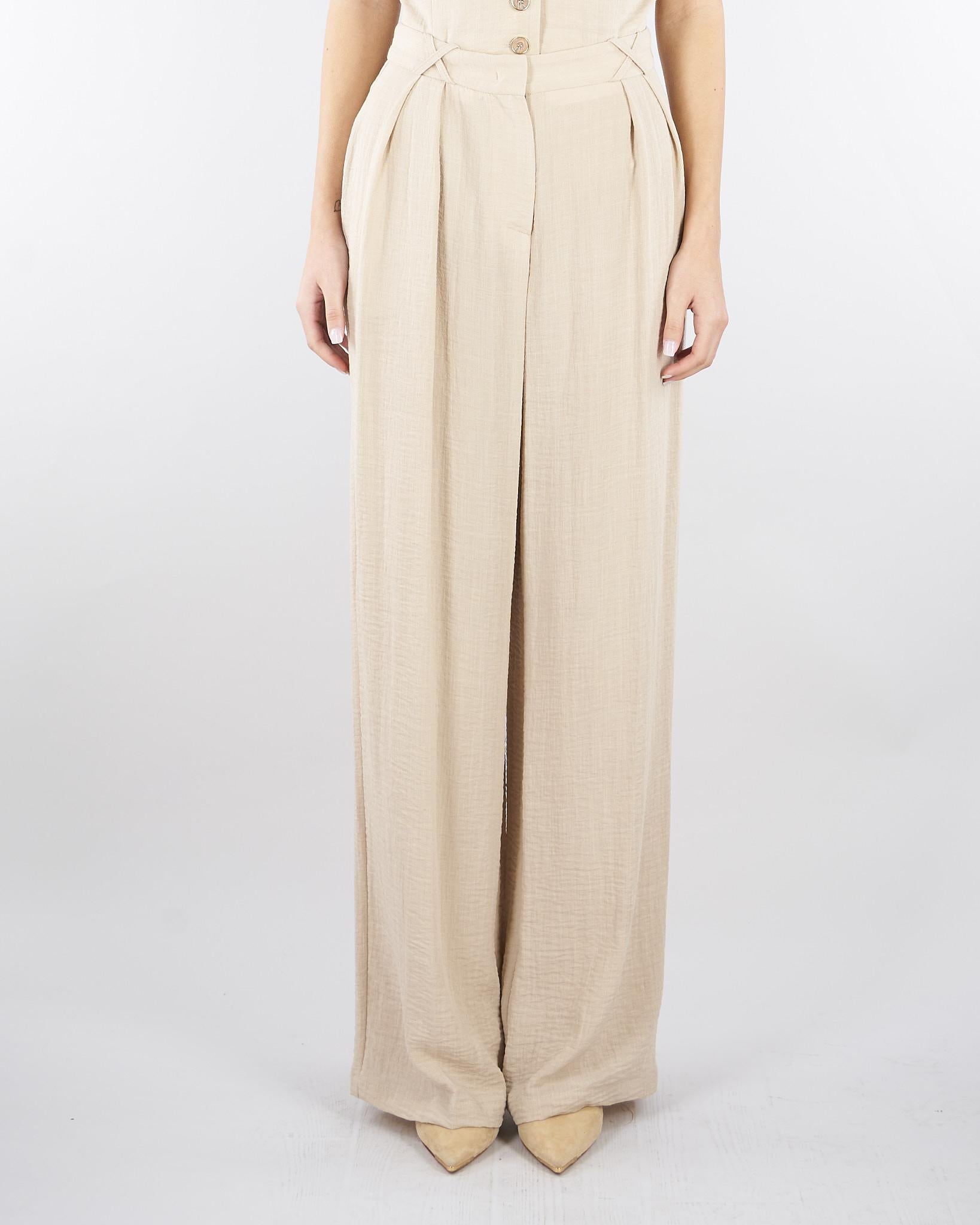 Pantalone Beige wide leg con doppia pences PA00601TVIS0025 V0778 SIMONA CORSELLINI 