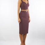 Gonna Merlot in crêpe con logo gioiello GO13756E2 EA4 ELISABETTA FRANCHI 