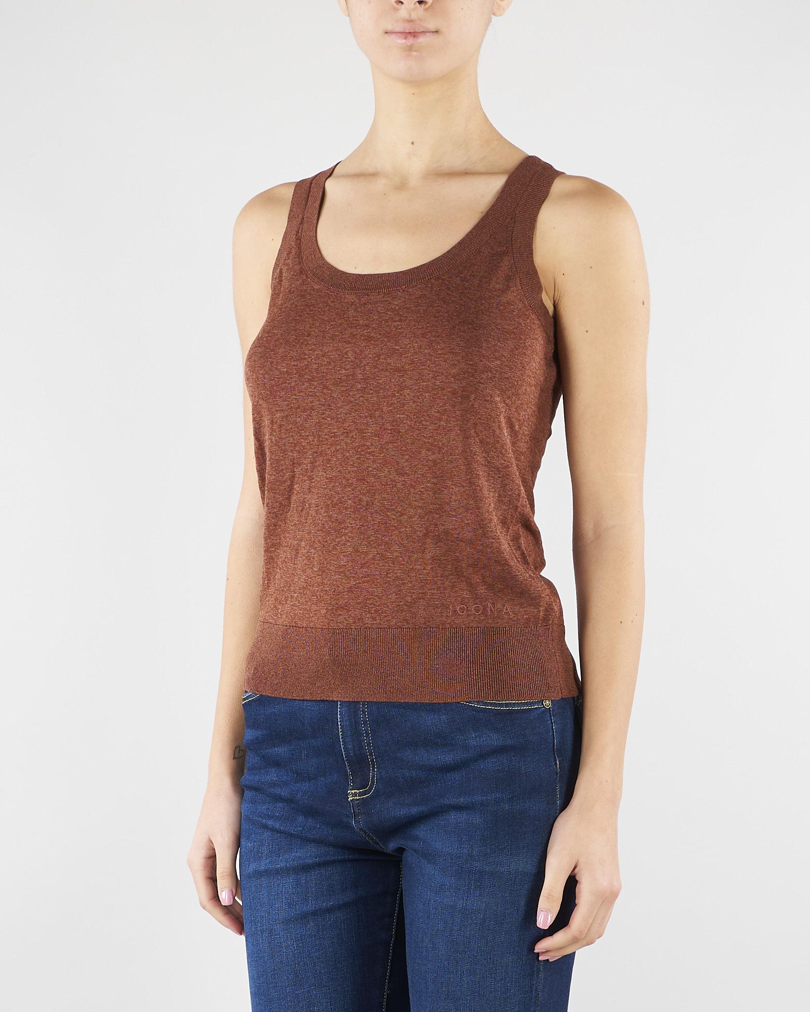 Top Marrone in misto cotone e seta SP5NT001 6022 ICONA 